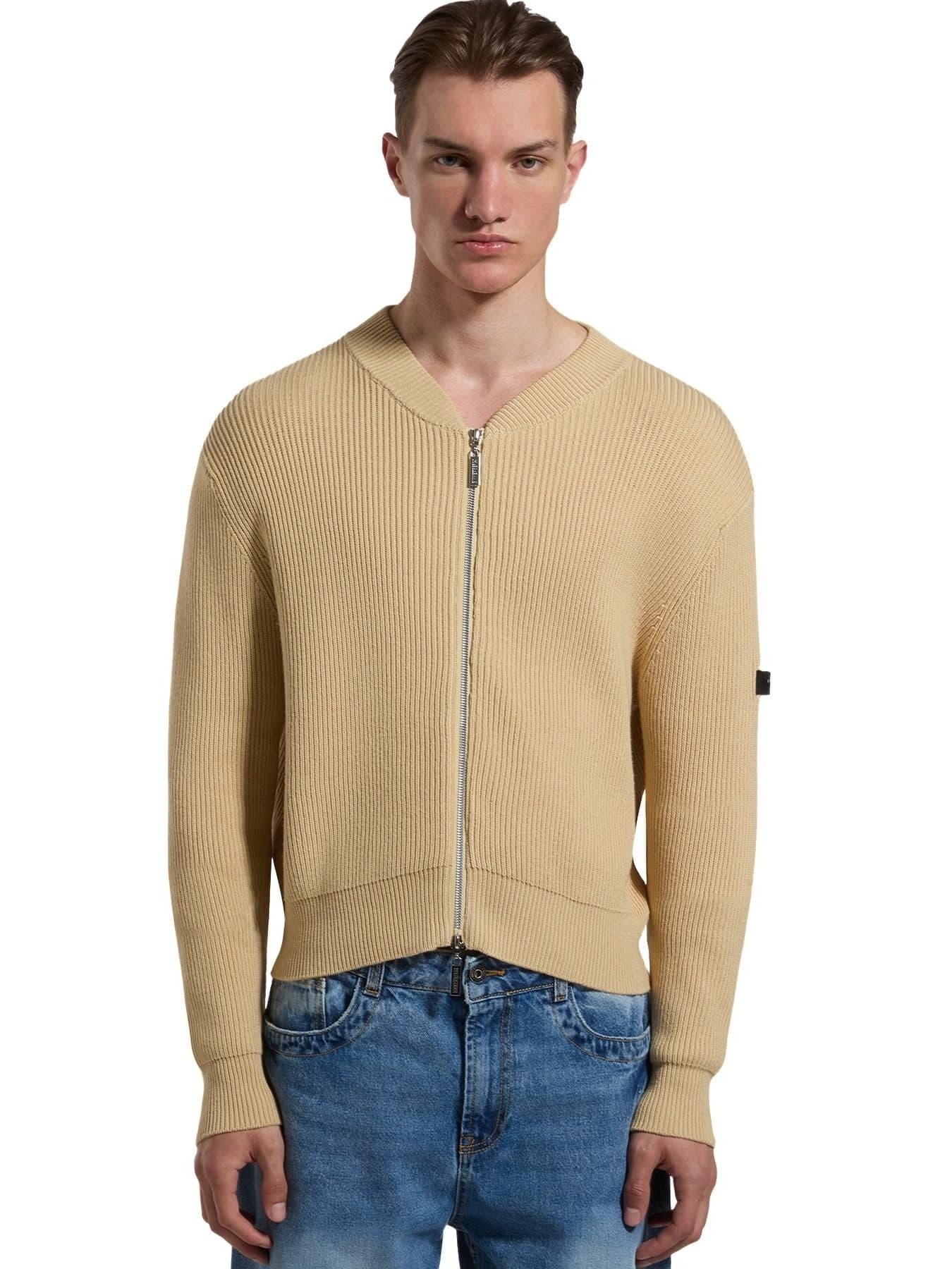 Men's Yellow Ribbed Full Zip Knit Jacket