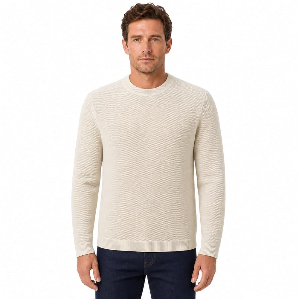 Men's Yellow White Merino Wool Crew Neck Sweater