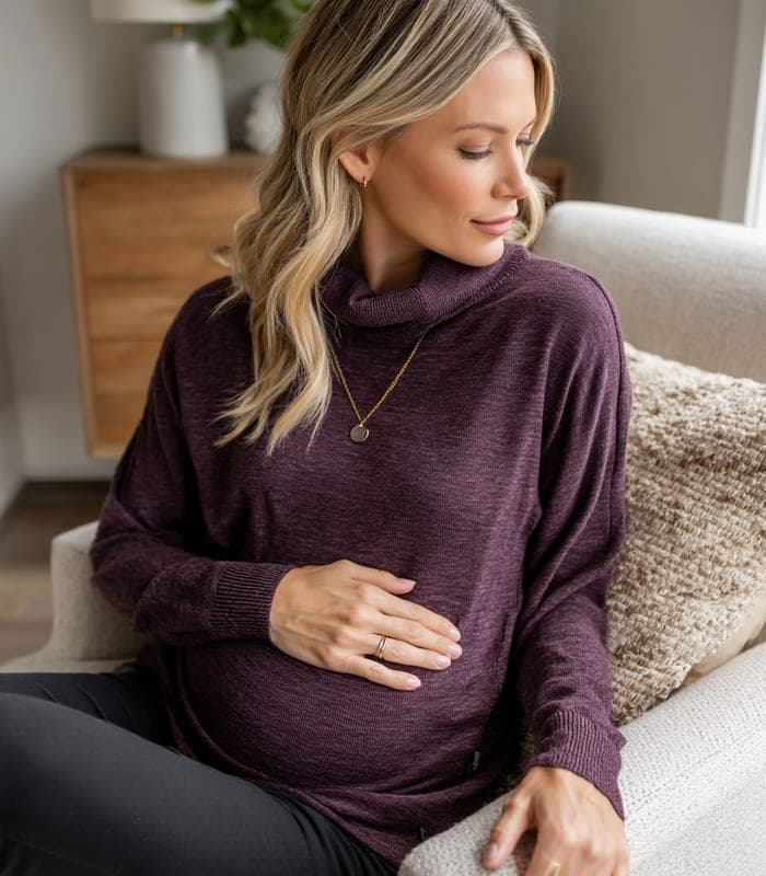 Maternity Turtleneck Nursing Sweater with Hidden Zipper — view 6