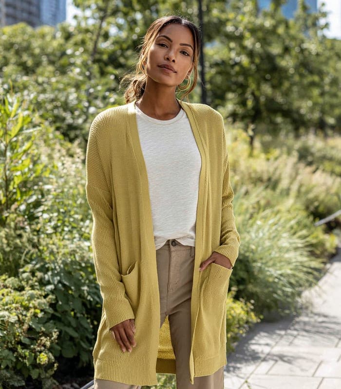 Women's Organic Cotton Open-Front Longline Cardigan