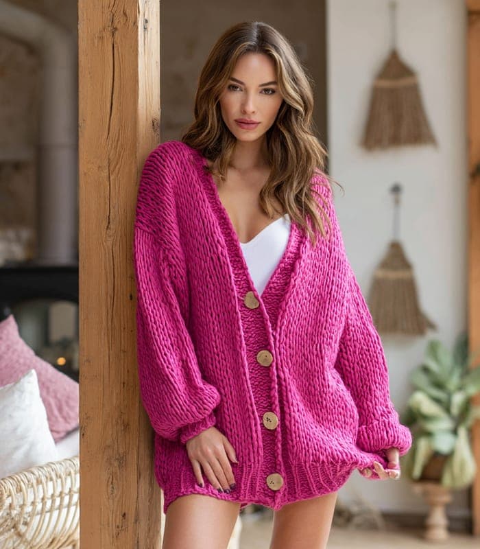 Women's Oversized Chunky Knit Cardigan with Statement Buttons