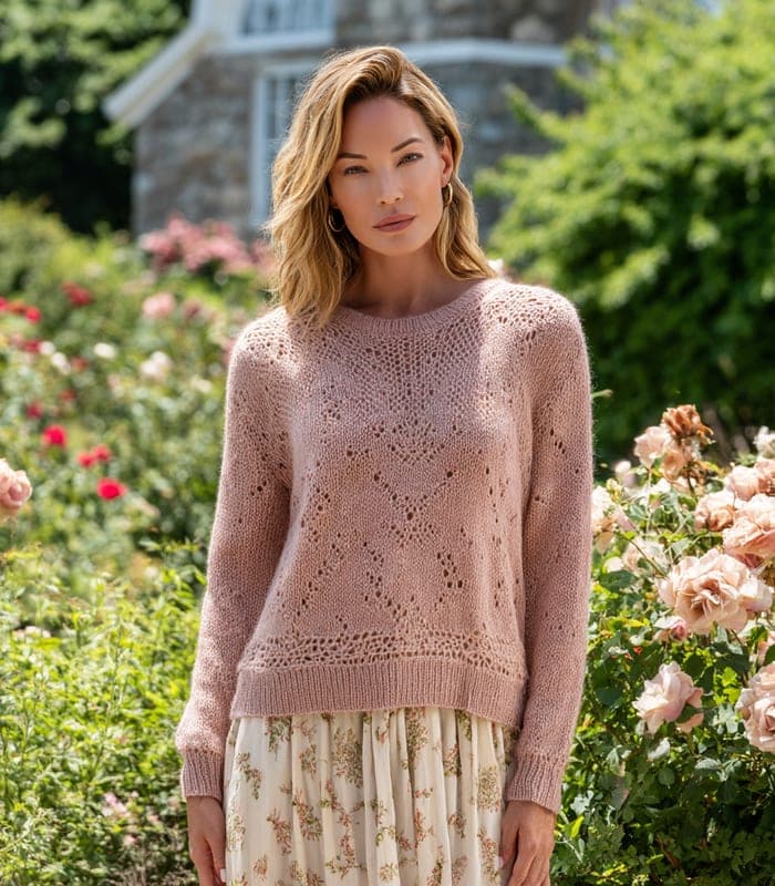 Women's Alpaca Blend Crew Neck Sweater with Lace Detailing