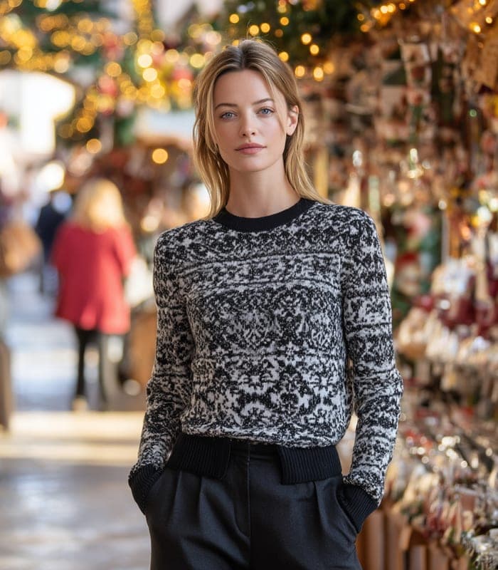 Women's Jacquard Patterned Crew Neck Sweater — view 6