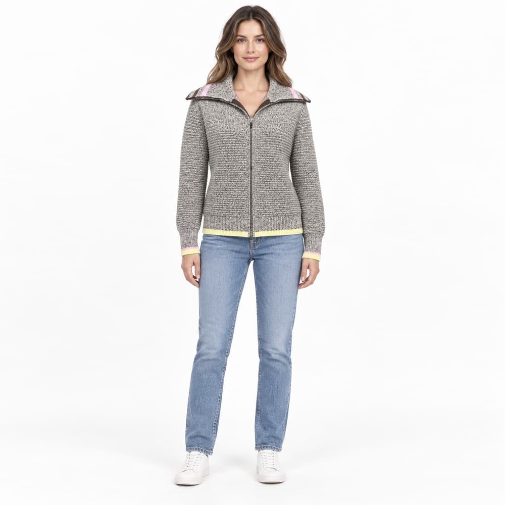 Women's Grey Full-Zip Knit Cardigan