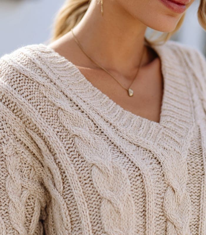 Women's Oversized Cable Knit V-Neck Sweater — view 5