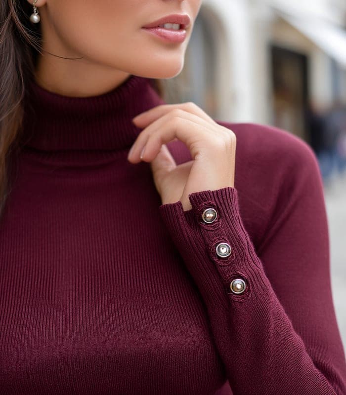 Women's Fitted Turtleneck with Decorative Buttons — view 6