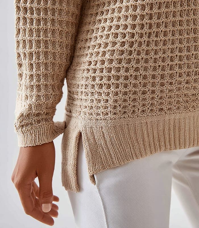 Women's Textured V-Neck Sweater with Side Slits — view 6