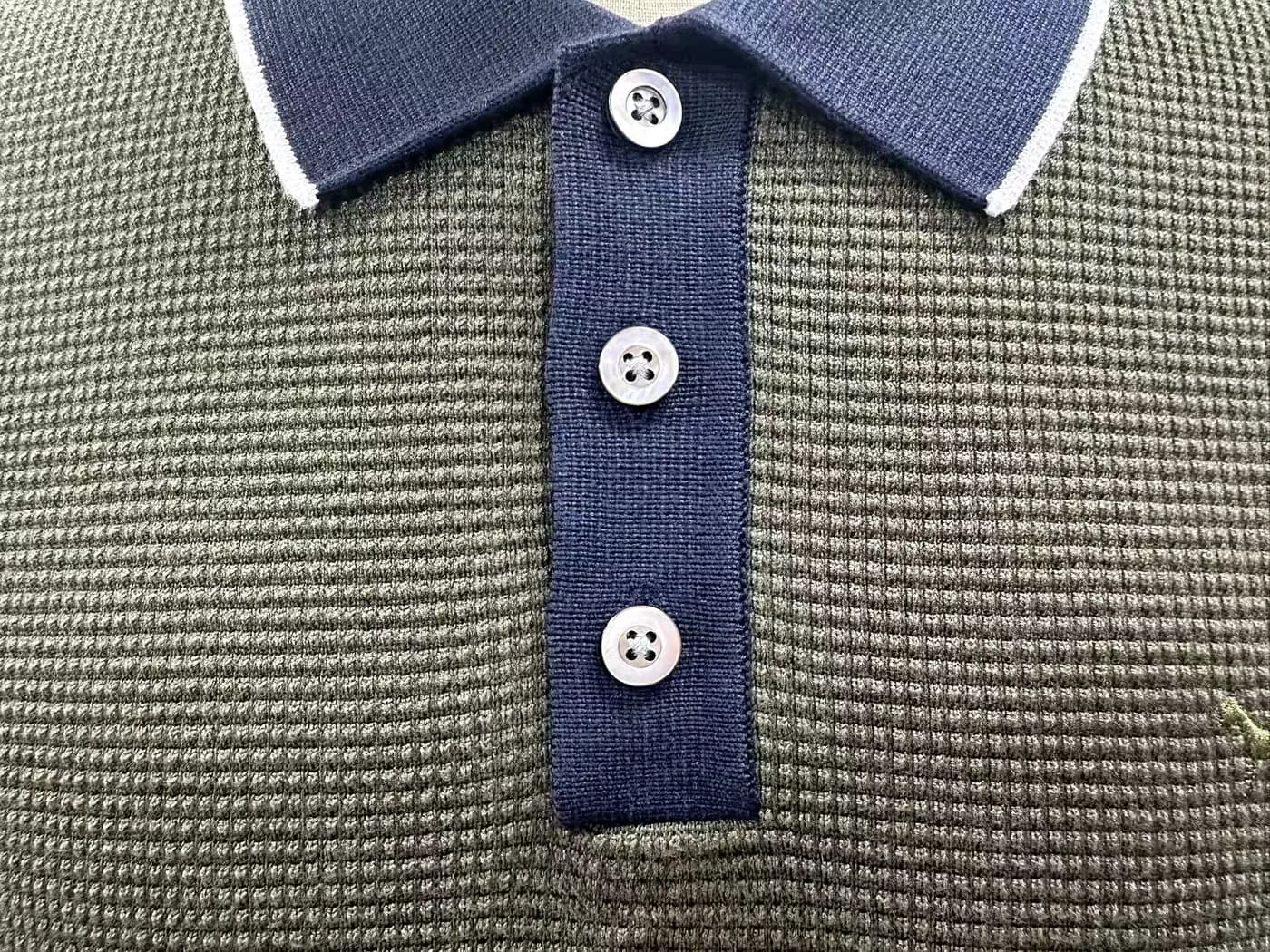 Knit collar and placket construction from the men's knitwear catalogue.