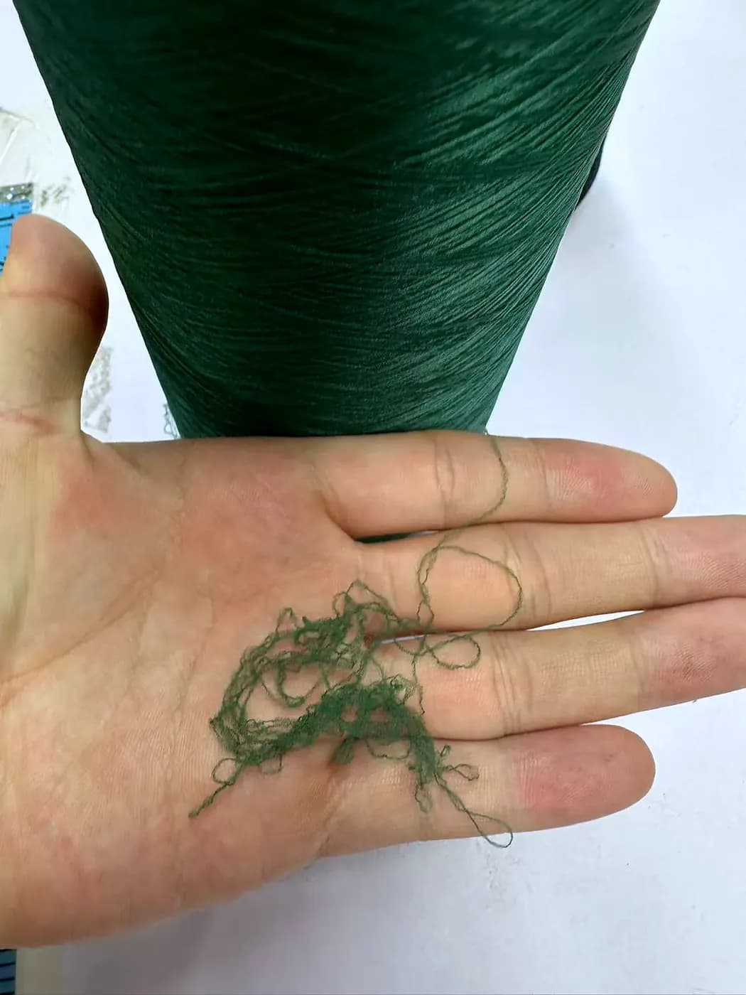 Yarn opened by hand to show fibre handle and texture.