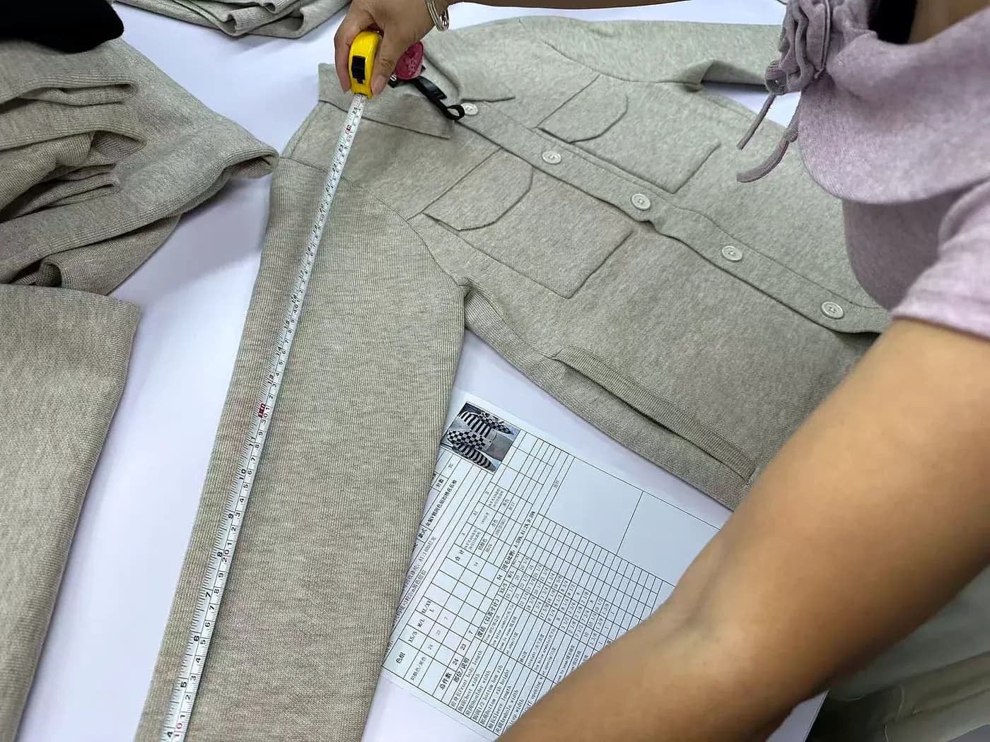 Finished garment measured against the size specification.