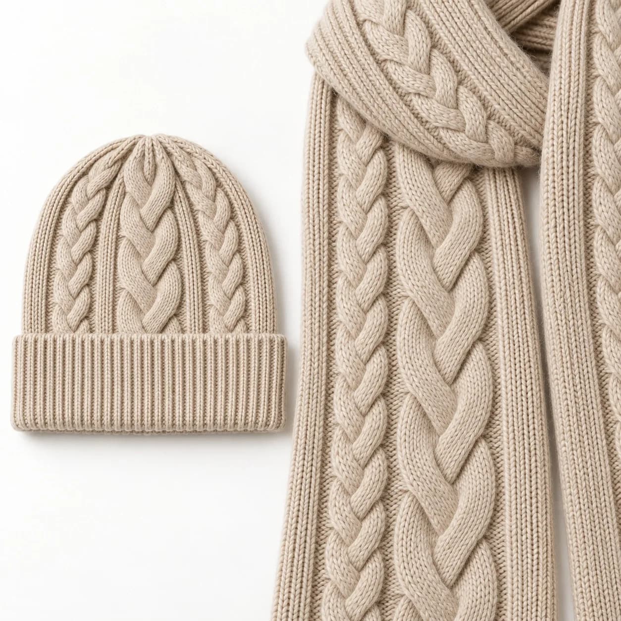 Cable-Knit Beanie and Scarf Set - texture reference (AI development concept)