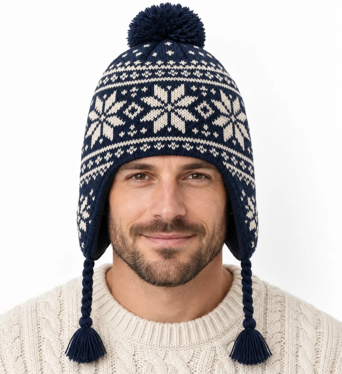 Nordic Jacquard Adult Earflap Hat - model or use reference (AI development concept)