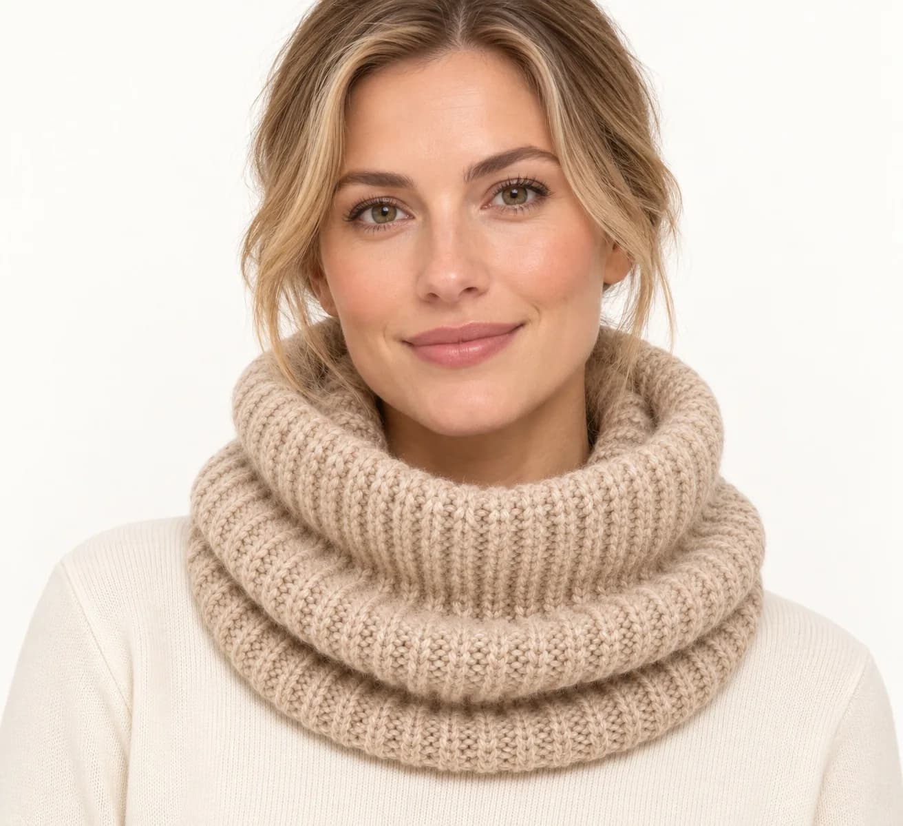 Convertible Rib-Knit Snood - model or use reference (AI development concept)