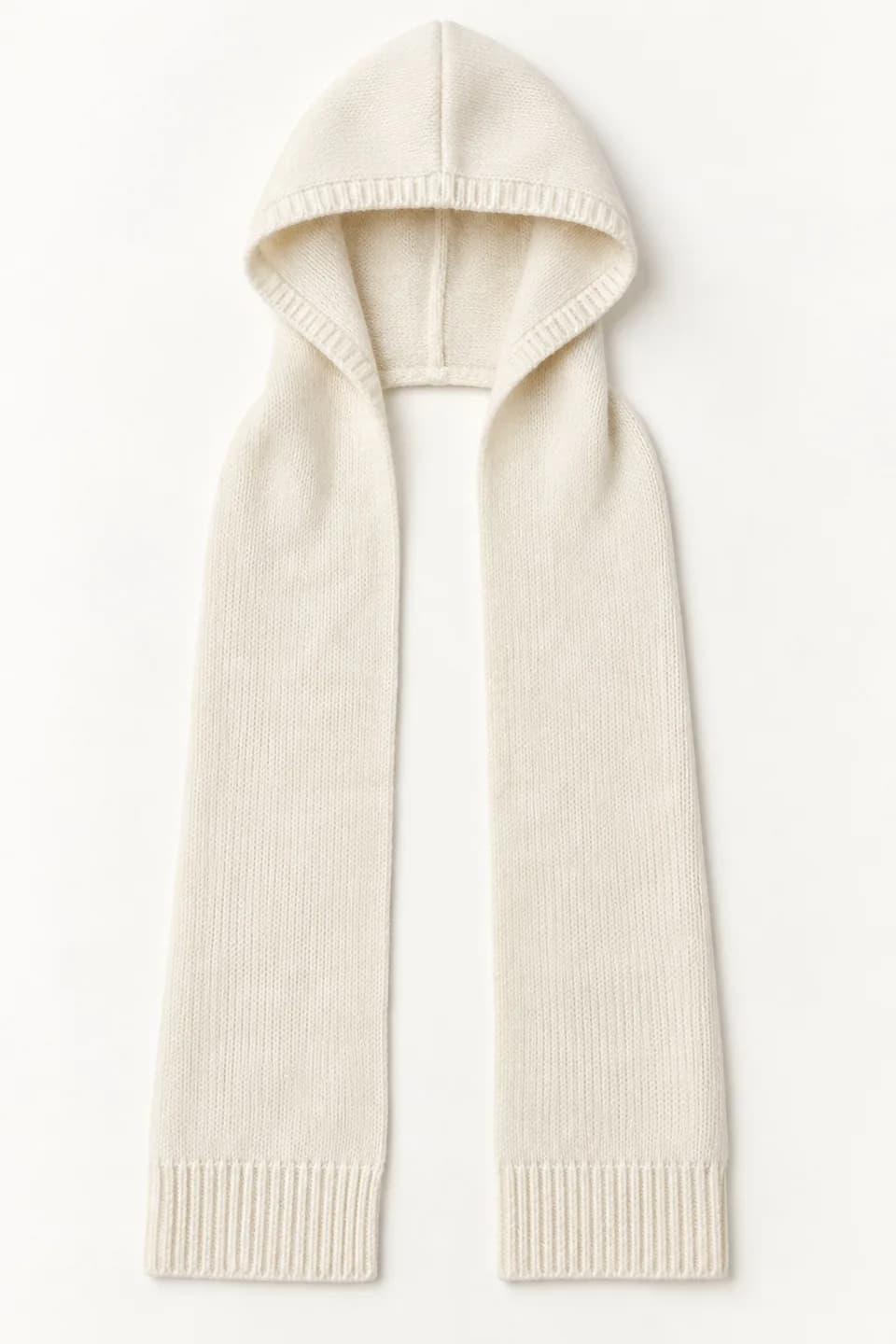 Wool-Blend Hooded Knit Scarf - front reference (AI development concept)