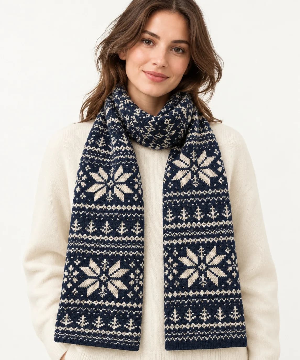 Double-Layer Fair Isle Knit Scarf - model or use reference (AI development concept)