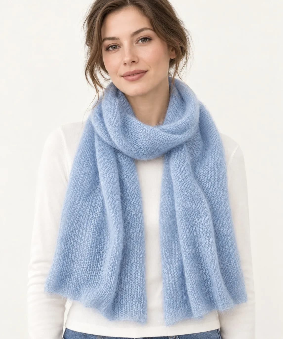 Brushed Mohair-Blend Knit Scarf - model or use reference (AI development concept)