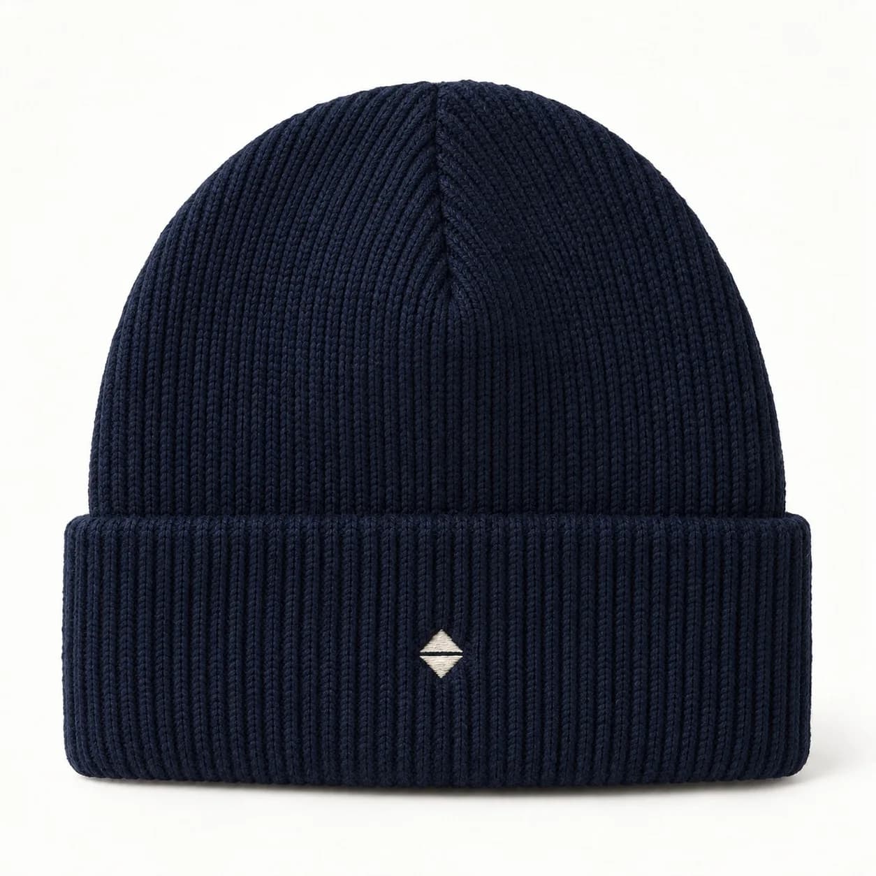 Private-Label Ribbed Logo Beanie - front reference (AI development concept)