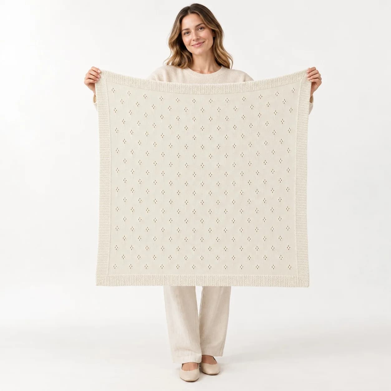 Pointelle Cotton Baby Blanket Development - model or use reference (AI development concept)