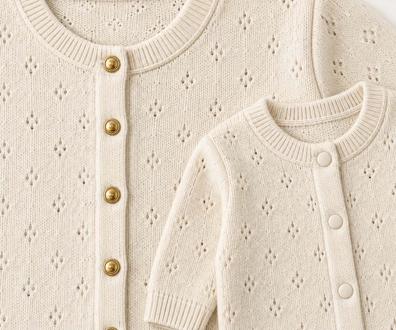 Mother and Baby Matching Knit Cardigans - texture reference (AI development concept)