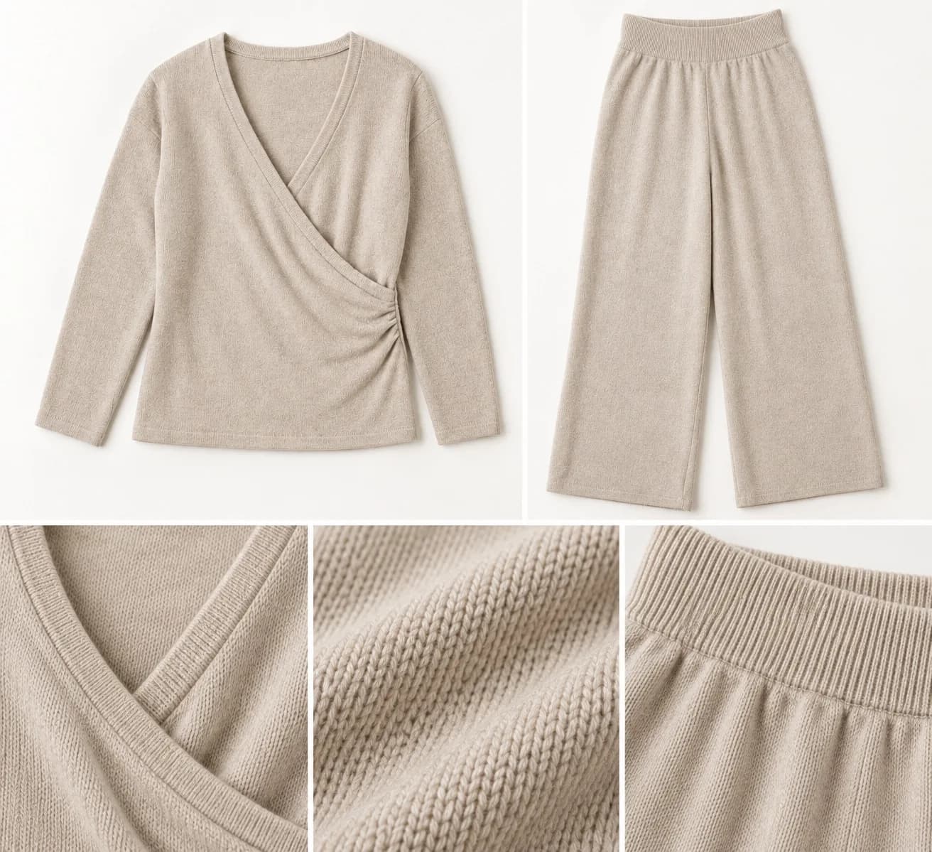 Nursing Wrap-Top and Wide-Leg Knit Set - texture reference (AI development concept)