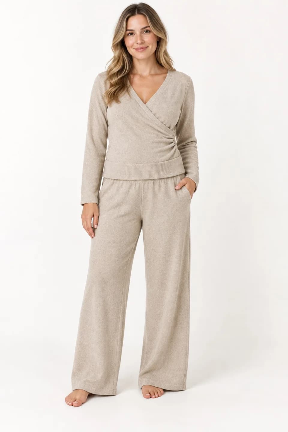 Nursing Wrap-Top and Wide-Leg Knit Set - model or use reference (AI development concept)