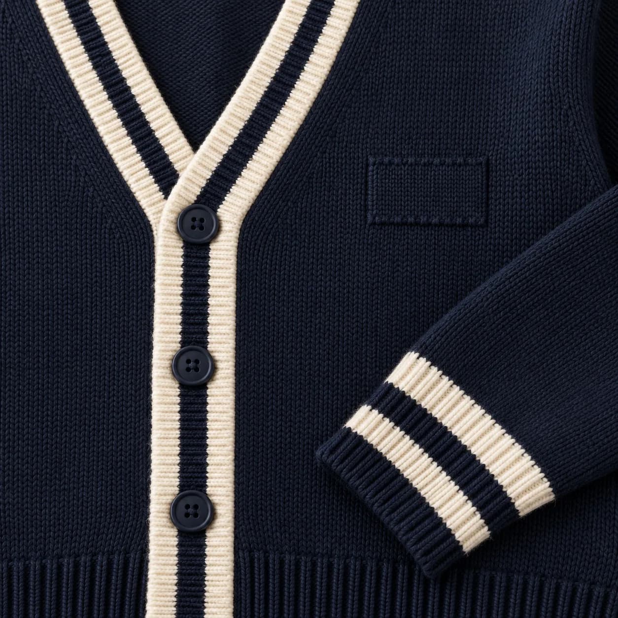 Men's Tipped V-Neck Varsity Cardigan - texture reference (AI development concept)