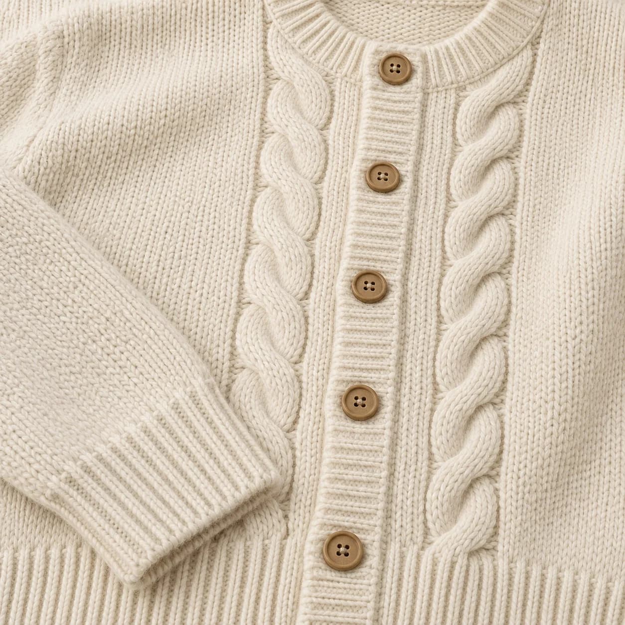 Men's Wool-Blend Cable-Placket Crew Cardigan - texture reference (AI development concept)