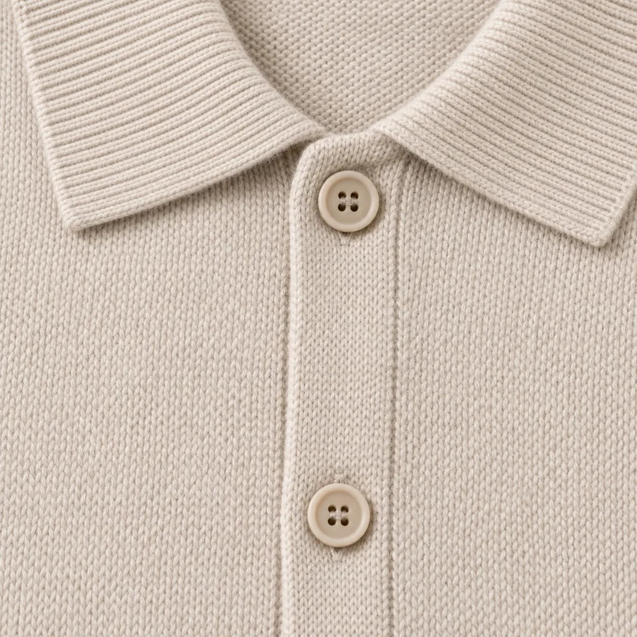 Men's Fine-Gauge Cotton-Wool Polo-Collar Cardigan - texture reference (AI development concept)