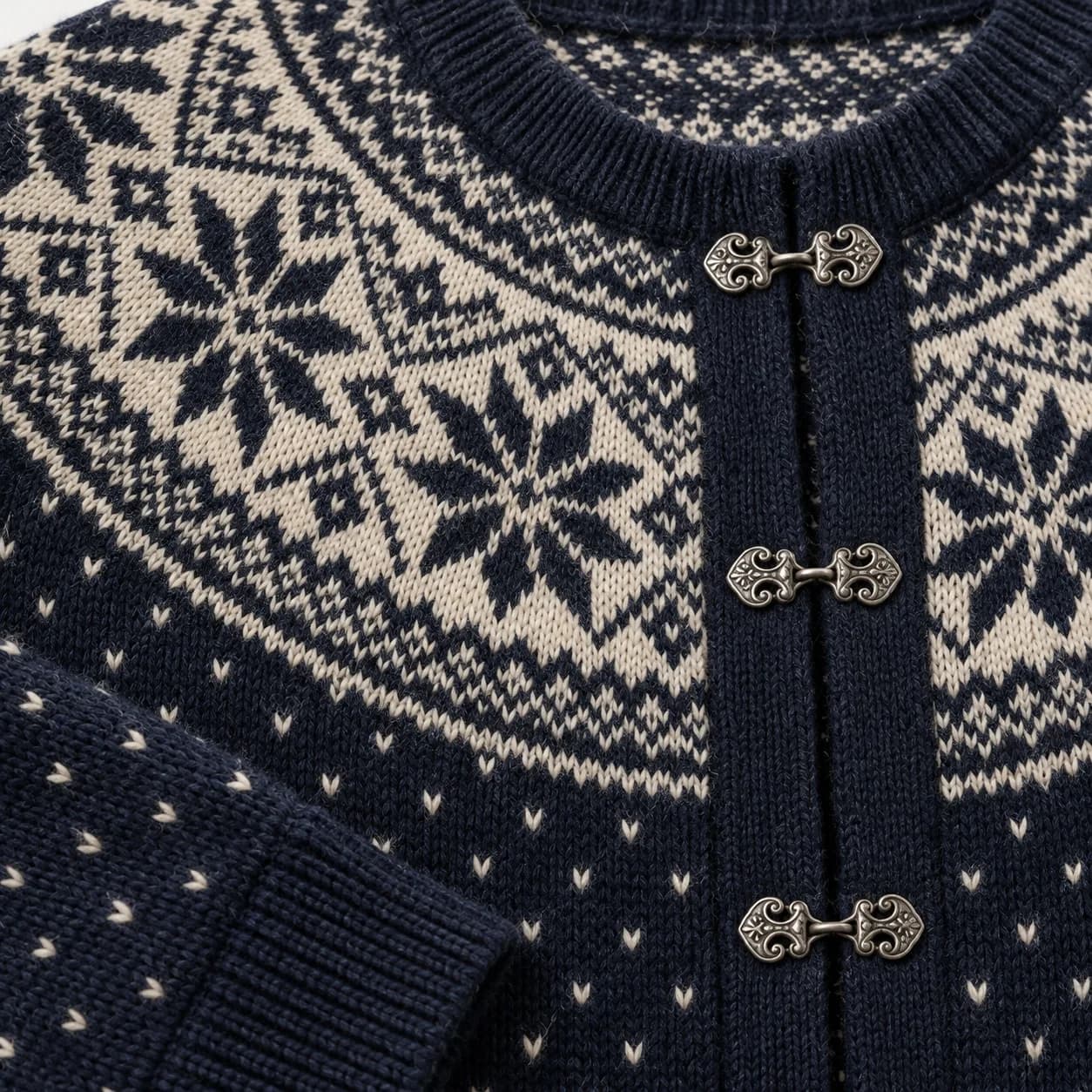Men's Nordic Jacquard Metal-Clasp Cardigan - texture reference (AI development concept)