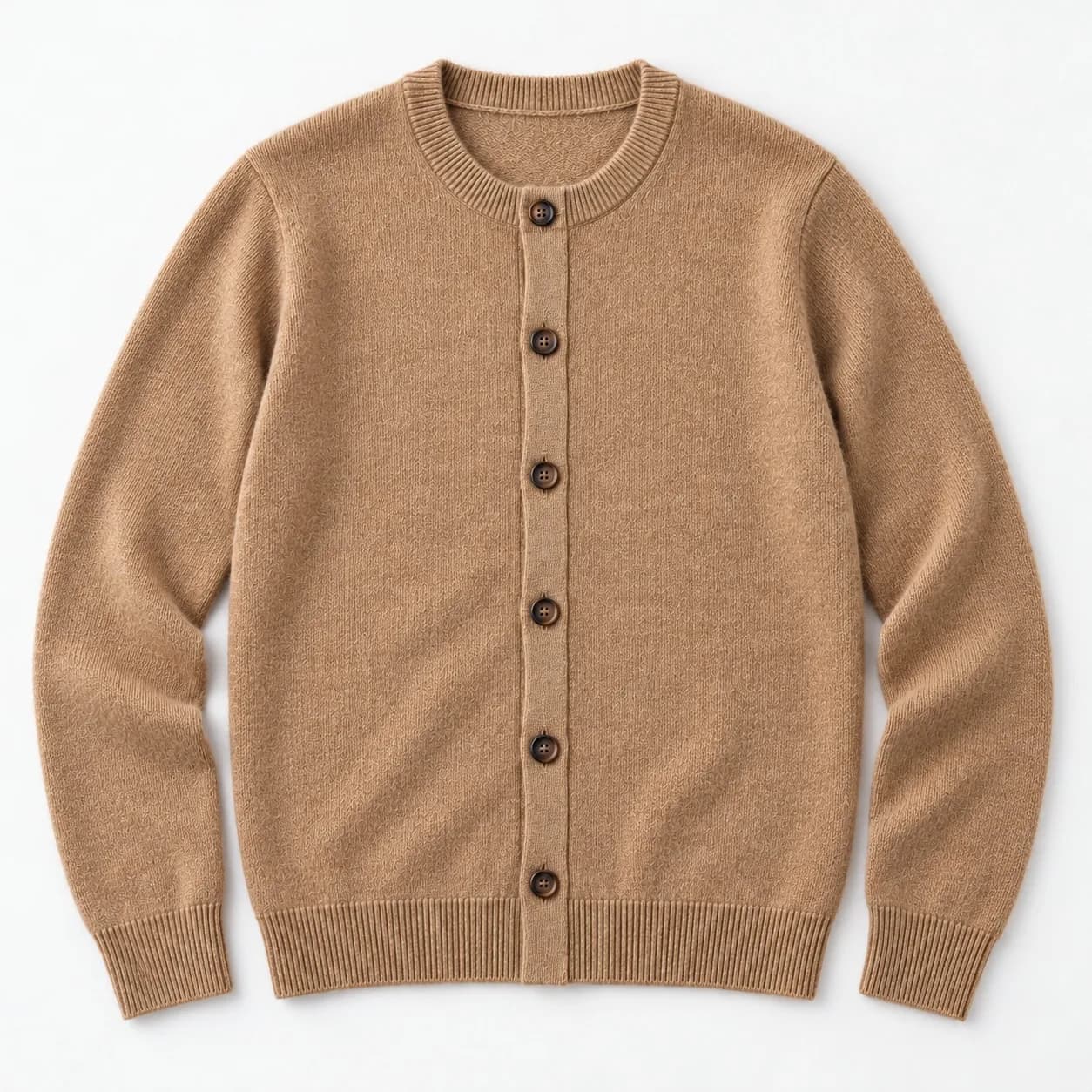 Men's Wool-Cashmere Crew-Neck Cardigan - texture reference (AI development concept)