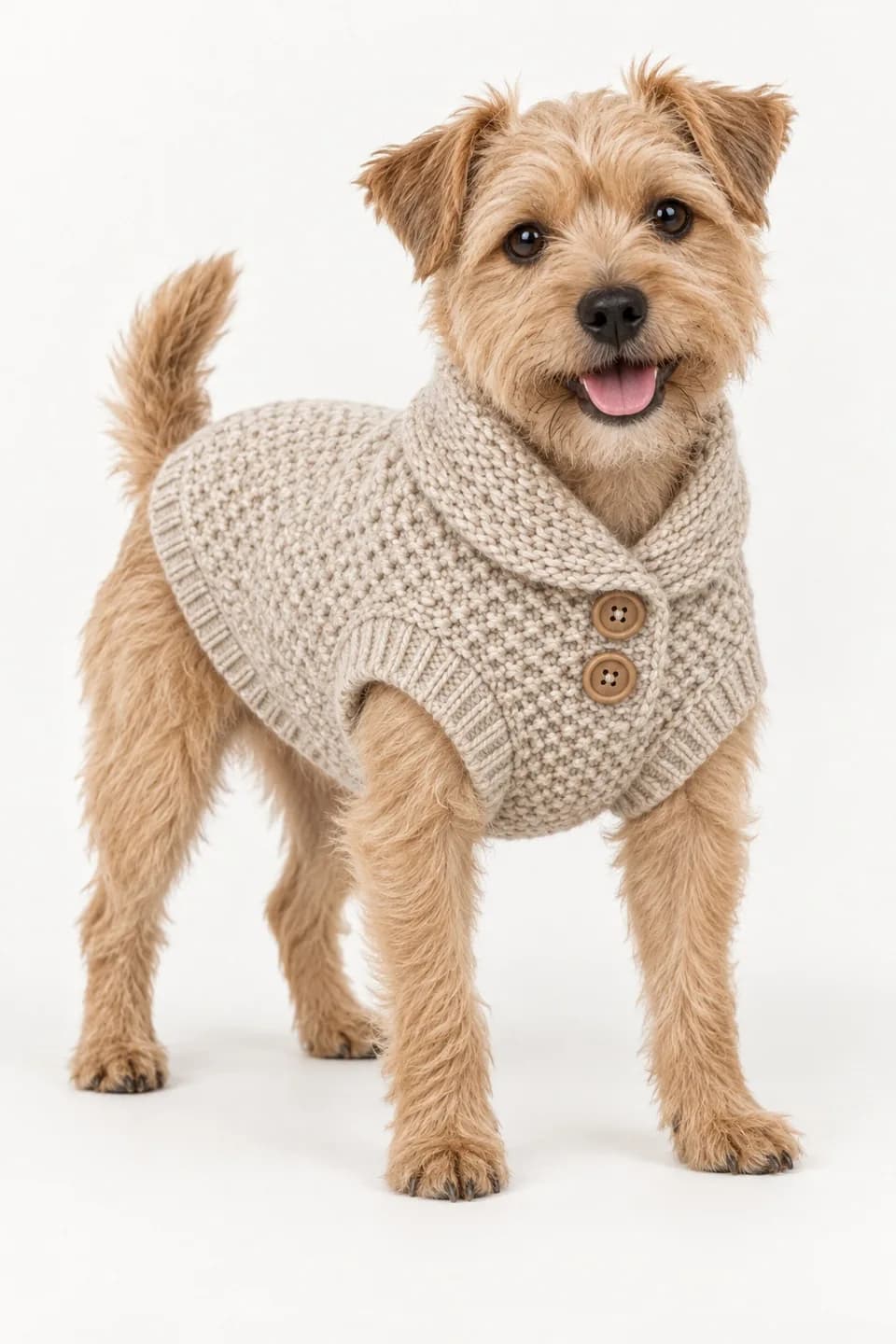 Shawl-Collar Dog Cardigan-Style Sweater - model or use reference (AI development concept)