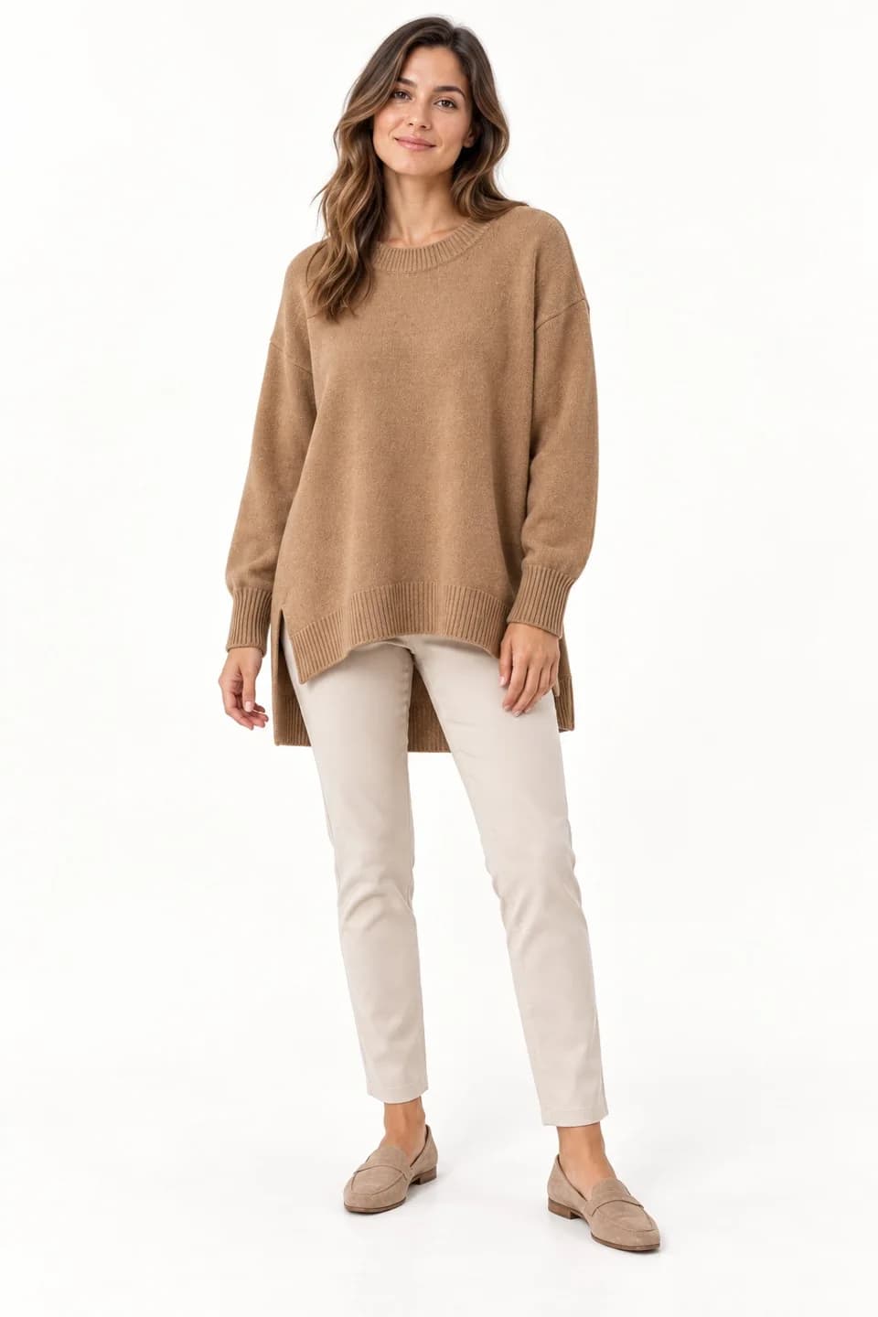 Women's High-Low Hem Longline Sweater - model or use reference (AI development concept)