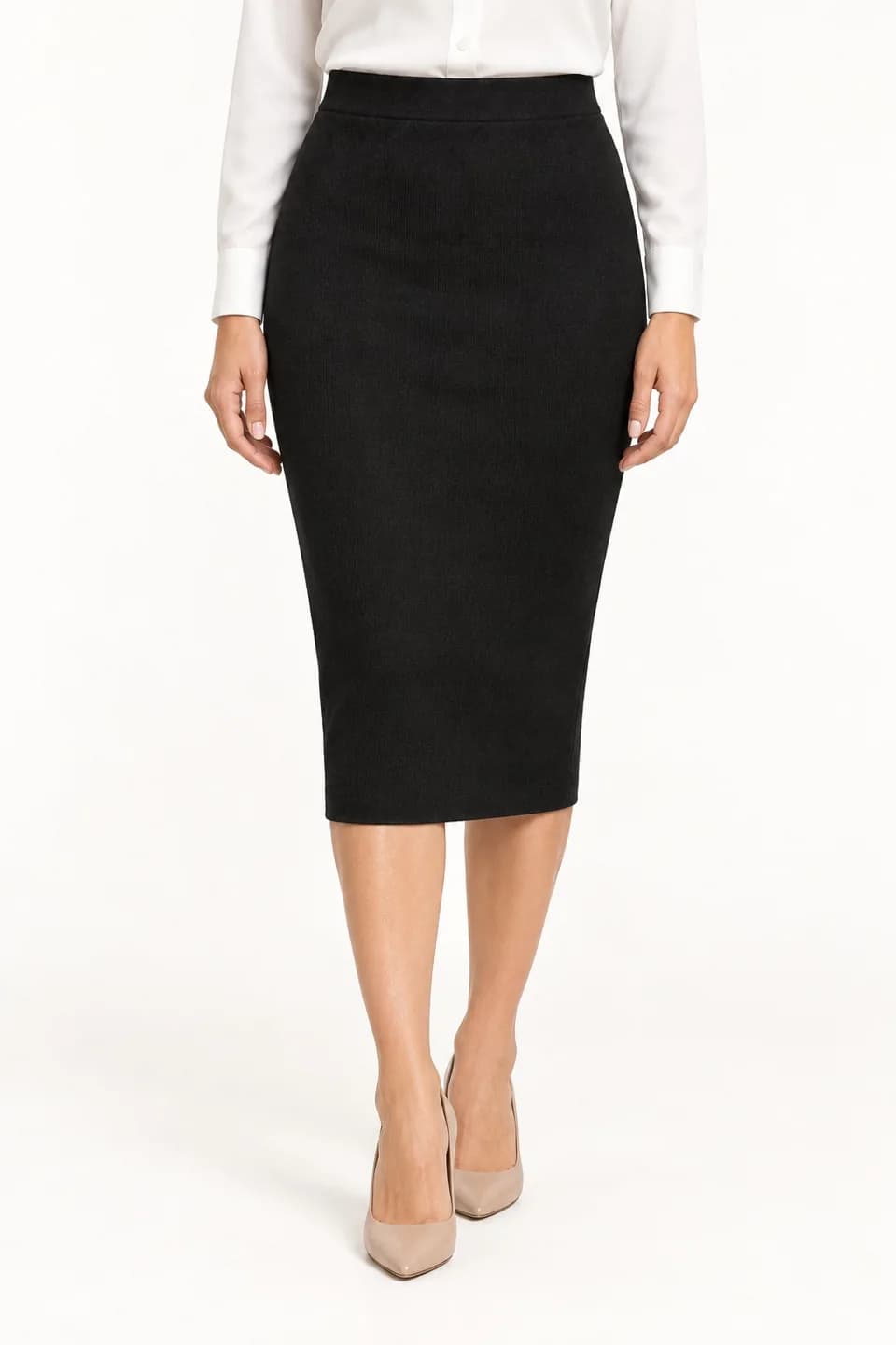 Women's Knit Pencil Skirt with Back Slit - model or use reference (AI development concept)