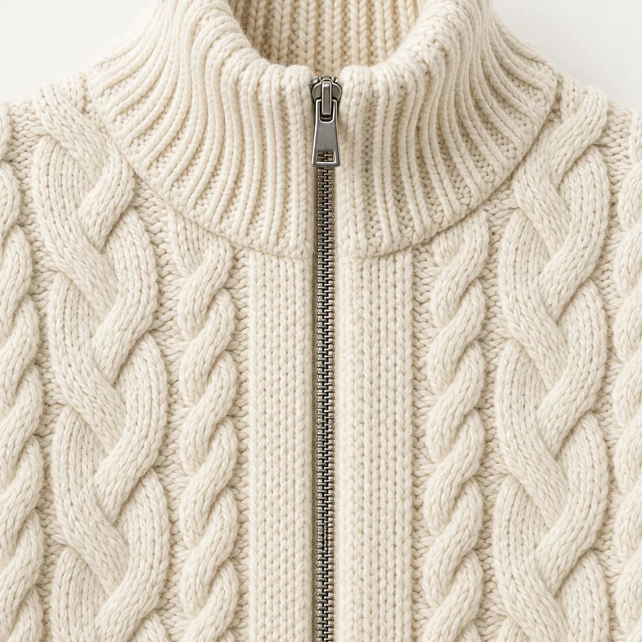 Men's Cable-Front Funnel-Neck Zip Jacket - texture reference (AI development concept)