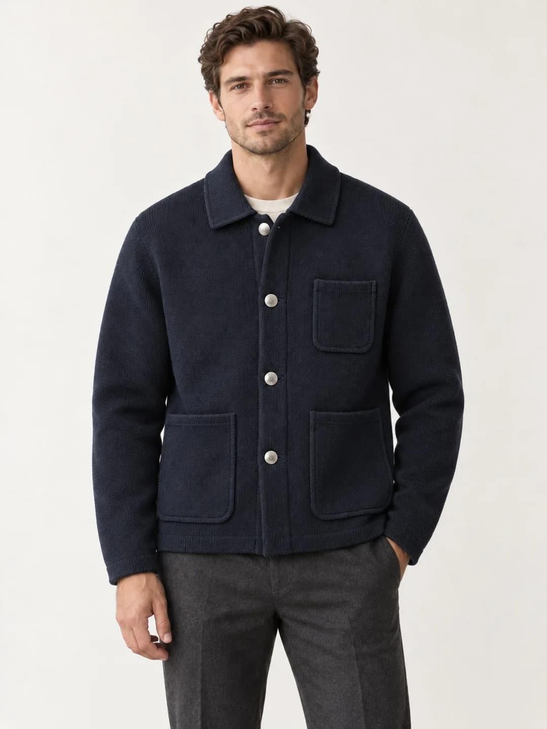 Men's Three-Pocket Knit Chore Jacket - model or use reference (AI development concept)