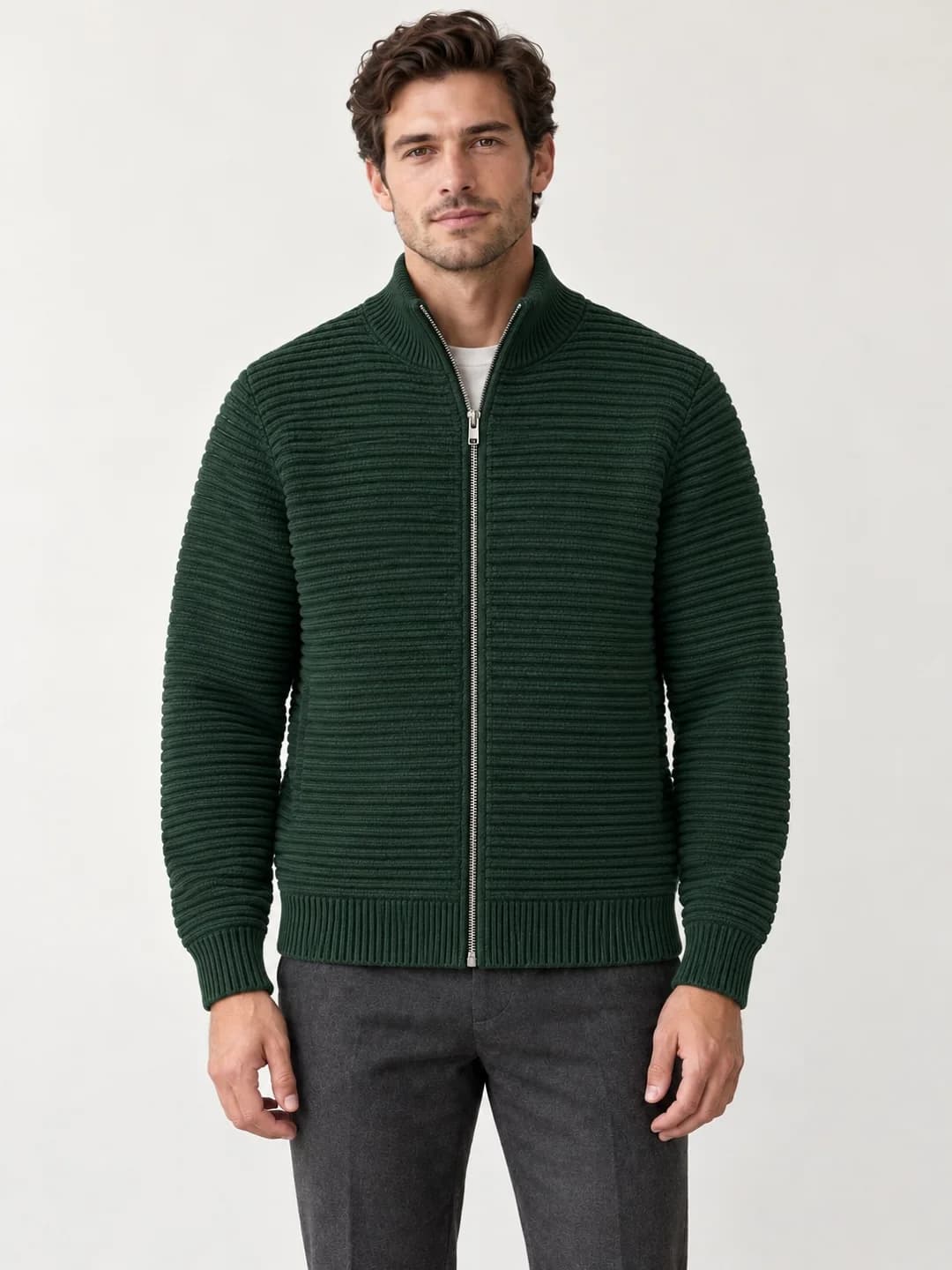 Men's Ottoman-Rib Full-Zip Knit Jacket - model or use reference (AI development concept)
