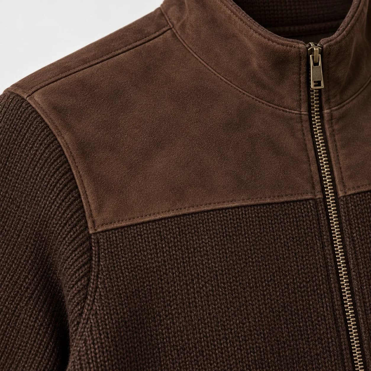 Men's Faux-Suede Yoke Knit Zip Jacket - texture reference (AI development concept)