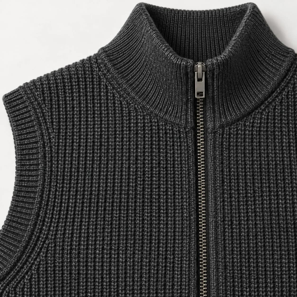 Men's Stand-Collar Full-Zip Knit Gilet - texture reference (AI development concept)