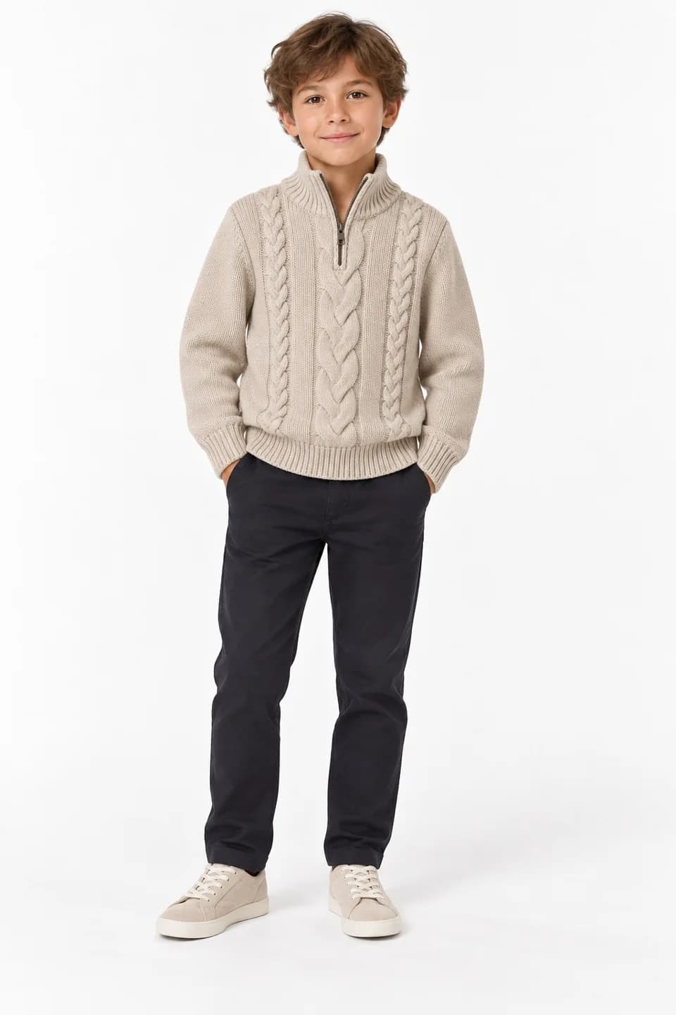 Kids Cable Quarter-Zip Sweater - model or use reference (AI development concept)