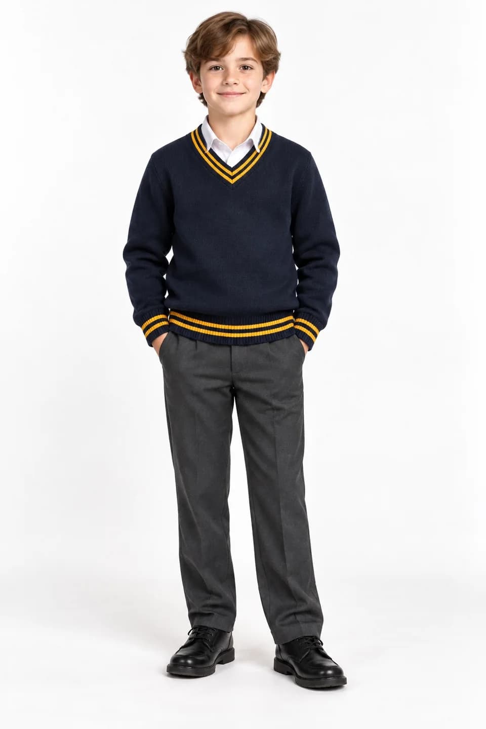 Kids Tipped V-Neck School Sweater - model or use reference (AI development concept)