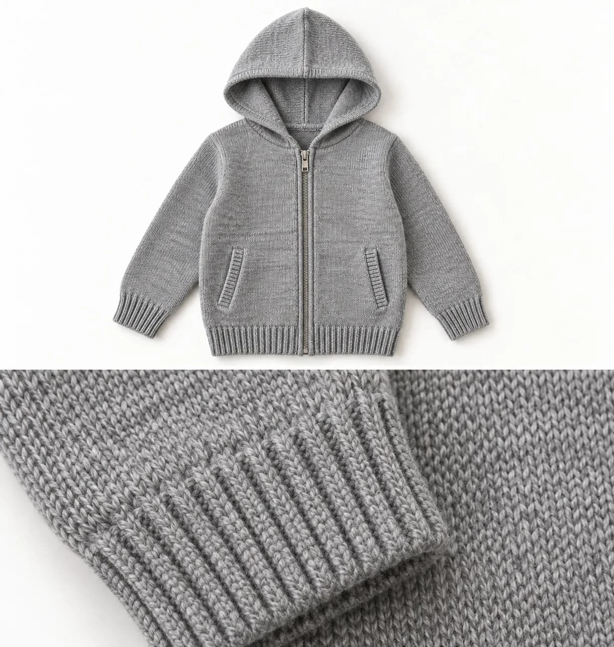Kids Drawstring-Free Zip Knit Hoodie - texture reference (AI development concept)