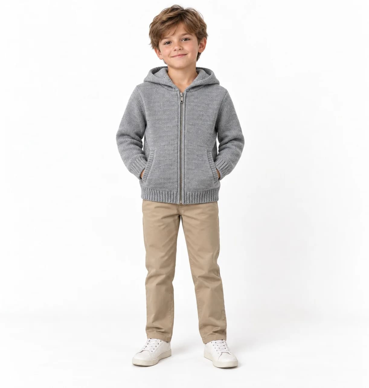 Kids Drawstring-Free Zip Knit Hoodie - model or use reference (AI development concept)