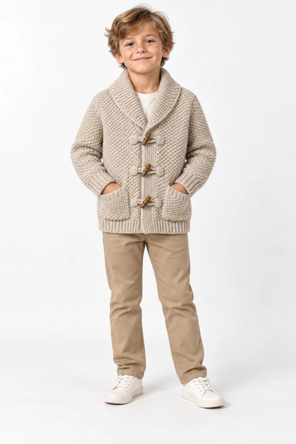 Kids Chunky Shawl Toggle Cardigan - model or use reference (AI development concept)