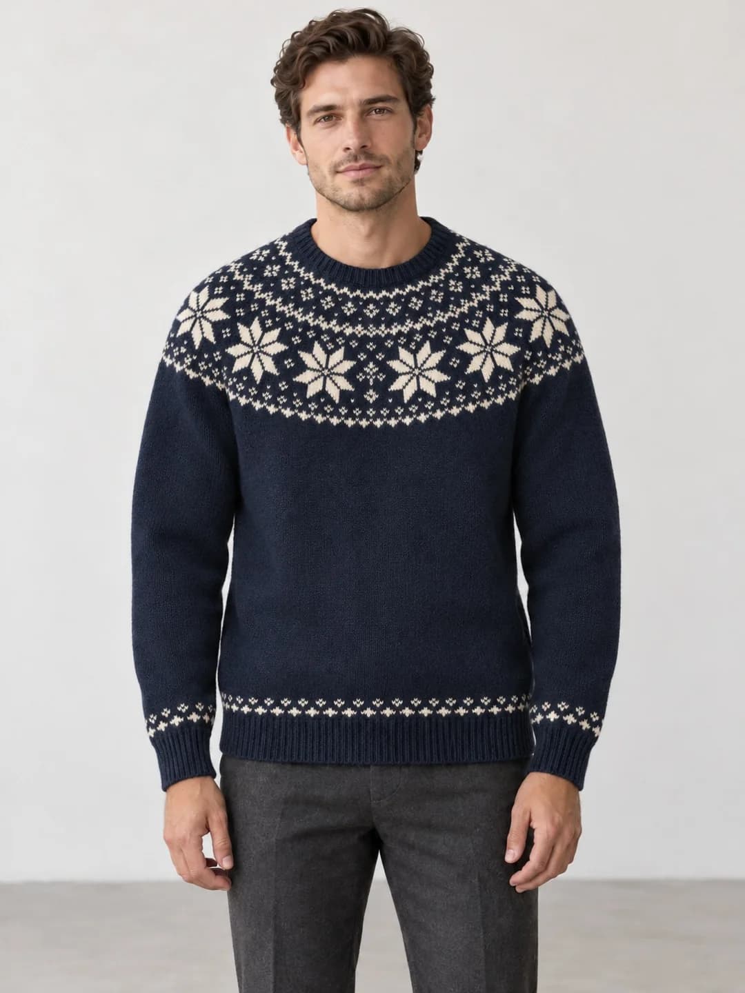 Men's Nordic Star-Yoke Jacquard Sweater - model or use reference (AI development concept)