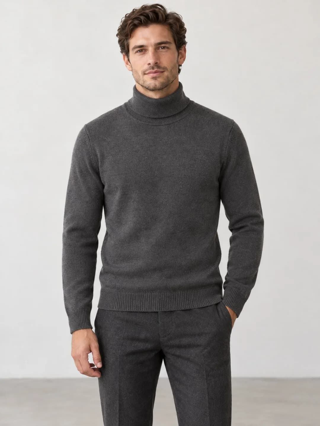 Men's Fine-Gauge Merino Roll-Neck Sweater - model or use reference (AI development concept)