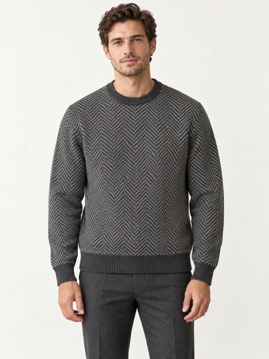 Mens Tonal Herringbone Jacquard Crew - model or use reference (AI development concept)