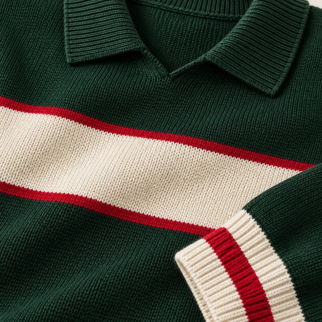 Men's Football-Stripe Open-Collar Knit Sweater - texture reference (AI development concept)