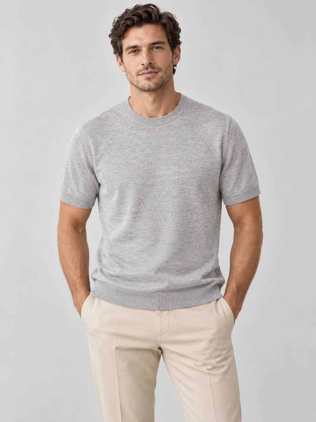 Men's Cotton-Linen Fine-Knit Crew Tee - model or use reference (AI development concept)