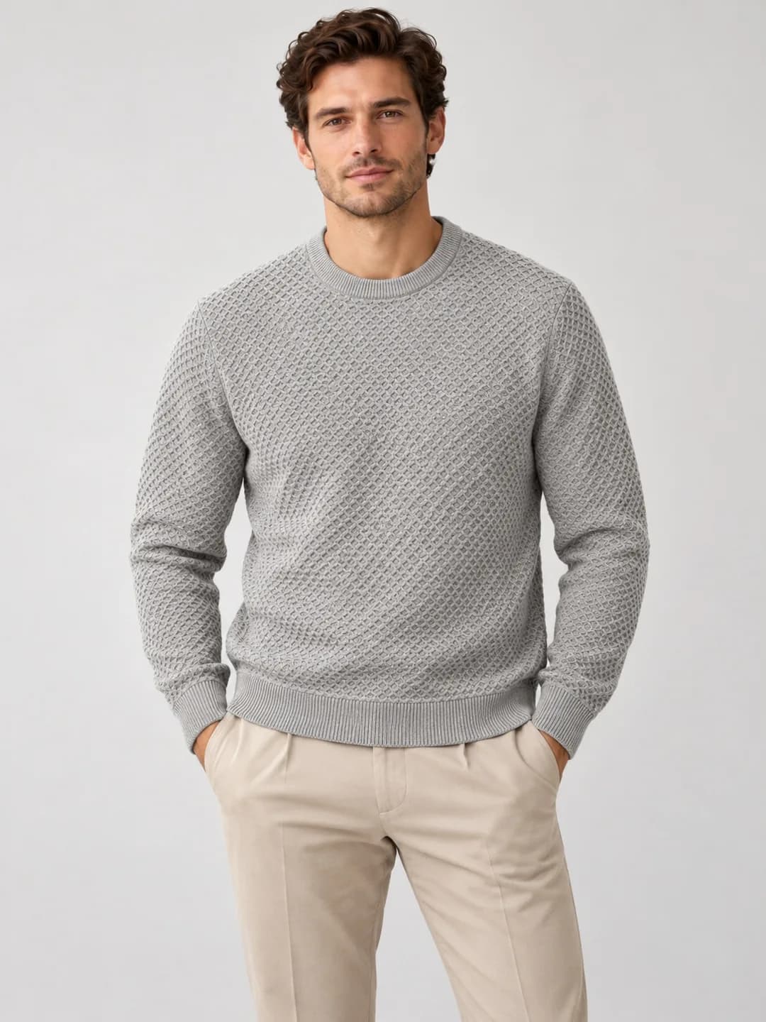 Mens Cotton Honeycomb Crew Sweater - model or use reference (AI development concept)