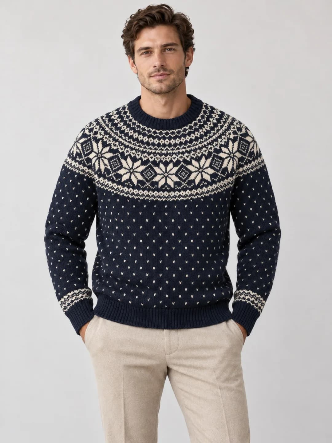 Men's Nordic Dotted Jacquard Crew Sweater - model or use reference (AI development concept)